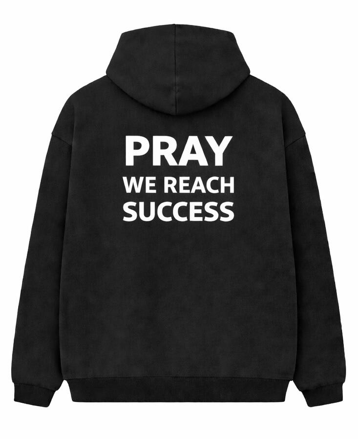 Black PWRS Core Hoodie with Pray We Reach Success text on the back in white